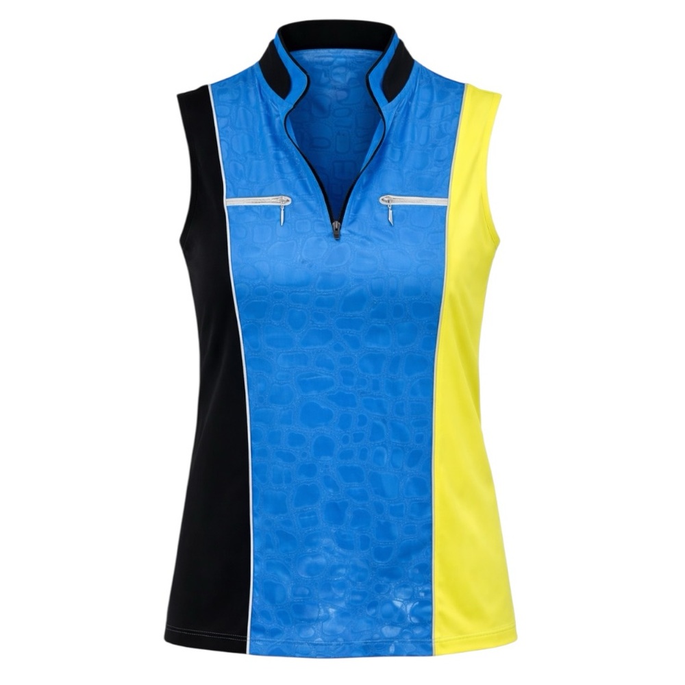 Jamie Sadock Golf Shirt Sleeveless Blue Yellow Zip Stretch Women Small